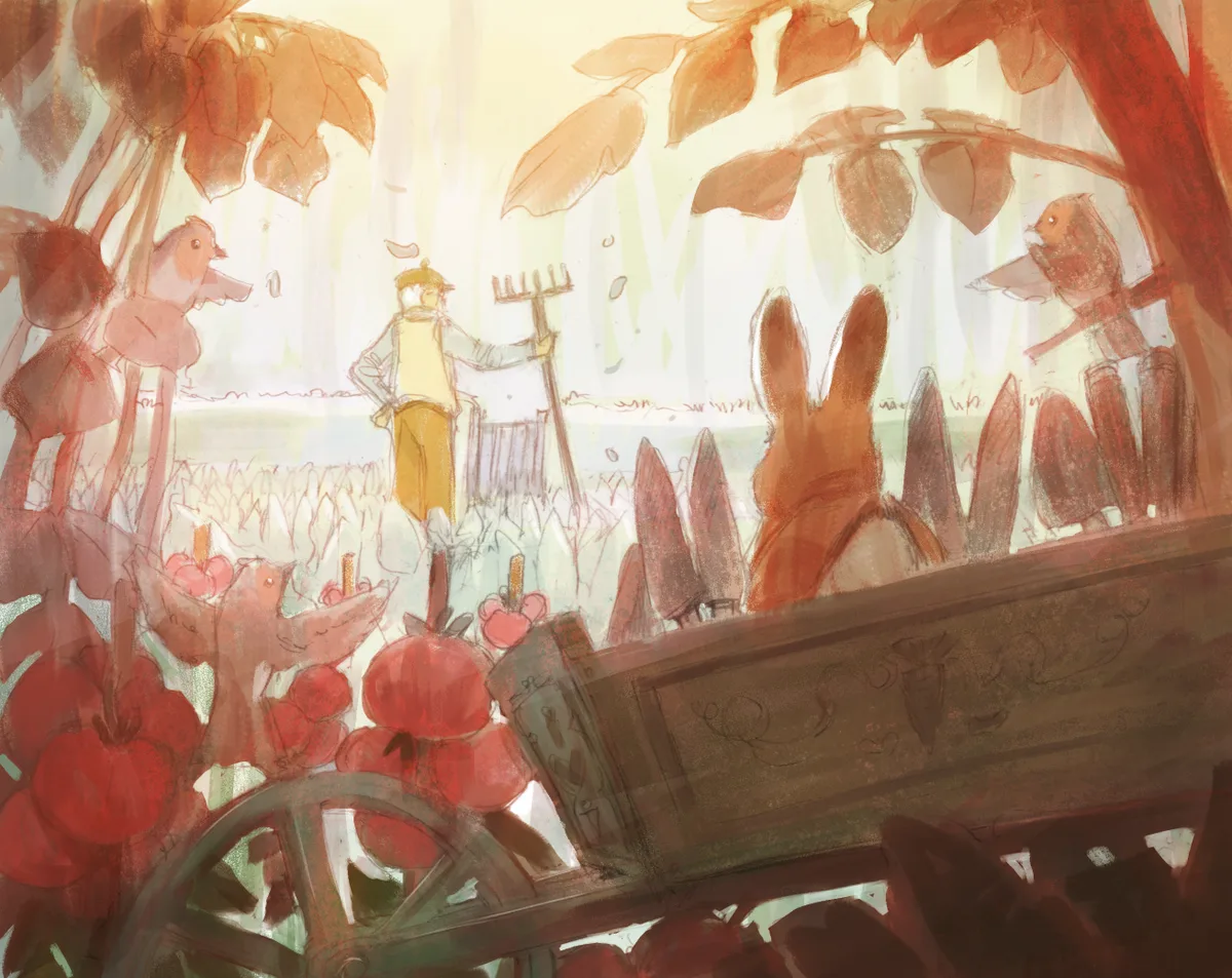 Rabbit watching the farmer